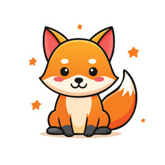 Obraz premium Minimal Flat Vector of Cute Fox with Bold Black Outline and Happy Expression