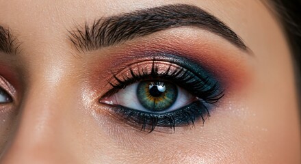 Stunning Close-Up of Female Eye with Perfect Makeup and Green Iris