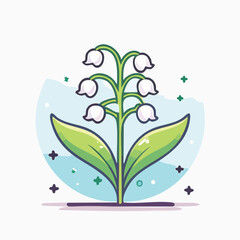 Minimal Flat Vector of Cute Lily of the Valley with Bold Black Outline Happy Expression