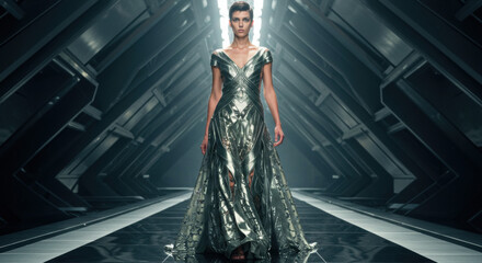 Metallic gown fashion runway