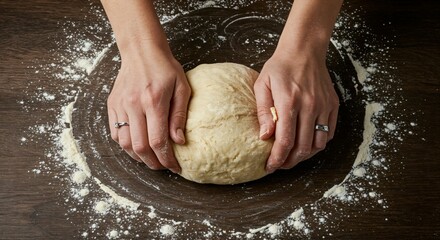 Kneading Fresh Dough for Baking Bread and Pastries in a Home Kitchen