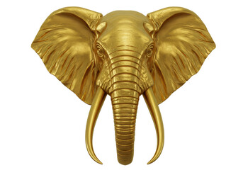 Isolated Golden Elephant Head Sculpture - Ornate Animal Art