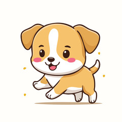 Minimal Flat Vector of a Happy Running Puppy with Bold Black Outline – Cute Cartoon Dog Illustration, No Gradient Style