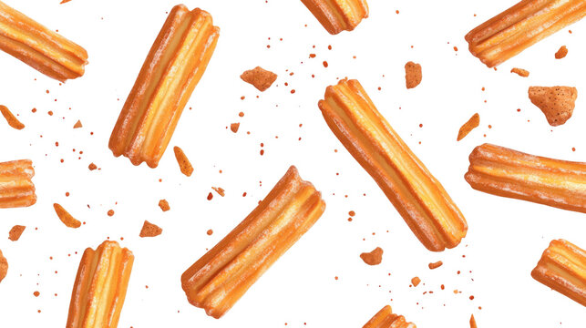 Tasty sweet churros on white background

