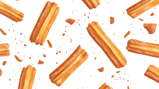 Tasty sweet churros on white background


