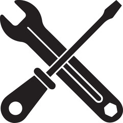 screwdriver and wrench crossed silhouette, black and white silhouette, vector and illustration