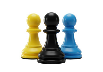 Isolated Three Chess Pawns in Yellow Black and Blue