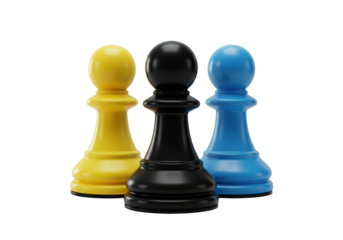 Isolated Three Chess Pawns in Yellow Black and Blue