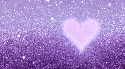 Fototapeta premium A soft lavender glitter background with a glowing heart in the center, surrounded by a cascade of sparkling purple stardust.