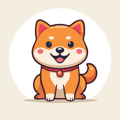 Minimal Flat Vector of Cute Shiba Inu with Bold Black Outline Happy Expression No Gradients