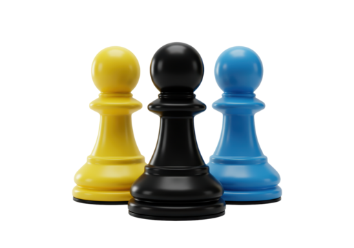 Isolated Three Chess Pawns in Yellow Black and Blue