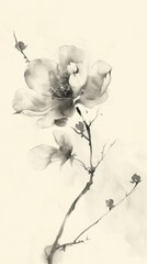 Fototapeta premium Ink painting minimal of peony blossom drawing flower.