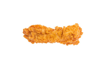 Crispy fried chicken strips from breast fillet isolated on white background