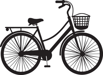 bicycle with a basket silhouette, black and white silhouette, vector and illustration