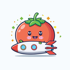 Minimal Flat Vector of a Cute Tomato Holding Missile with Happy Expression No Gradients Clean Style