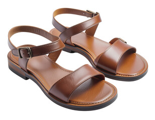 Brown Leather Strap Sandals in Side View, Traditional Style, isolated on transparent background