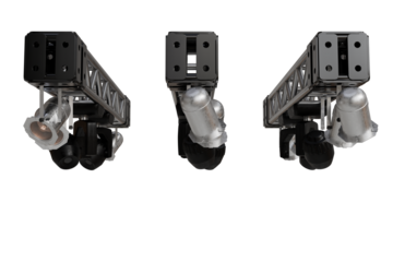 rectangular device are shown, each featuring a central support structure, and squared end caps.  They differ subtly in finish, with black, dark gray, and light gray options