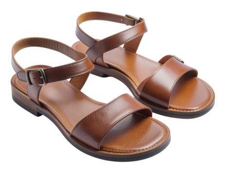 Brown Leather Strap Sandals in Side View, Traditional Style, isolated on transparent background