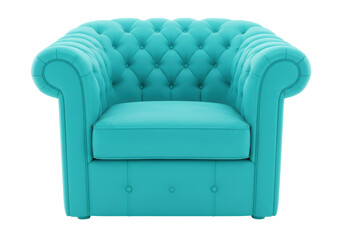 Isolated Stylish Tufted Armchair in Aqua Blue