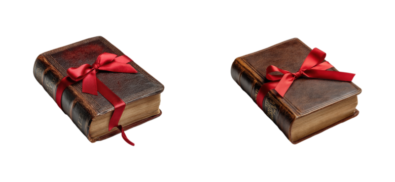 Gifted antique books with red ribbons cozy reading nook still life warm atmosphere literature appreciation cut out set png