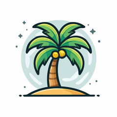 Flat Vector Illustration of a Coconut Tree with Bold Black Outlines and Modern Tropical Graphic Style