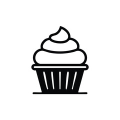 Minimal Vector Icon of a Cupcake with Bold Black Outline in Clean and Simple Modern Design