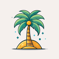 Flat Vector Illustration of a Coconut Tree with Bold Black Outlines and Modern Tropical Graphic Style