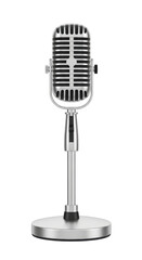 Classic chrome microphone for broadcast and recording isolated PNG with Transparent Background