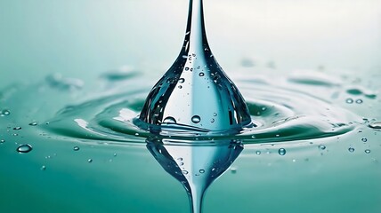 Mesmerizing Water Drop Impact Macro Photography with Detailed Reflections and Splashes on a Teal Background