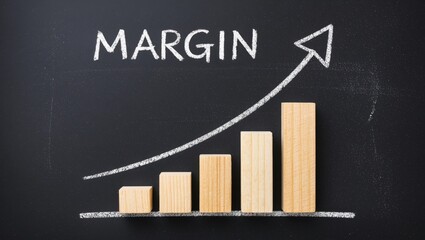 Chalkboard illustration of increasing wooden blocks symbolizing margin growth and upward trend
