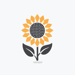 Minimal Vector Icon of a Sunflower with Bold Black Outline in Clean and Simple Modern Design