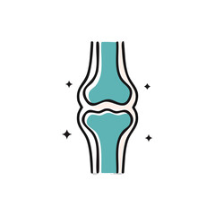 Flat Vector Illustration of Human Knee Joint with Bold Black Outlines and Modern Medical Graphic Style