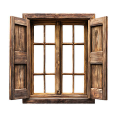 Old Wooden Window with Shutters Rustic Architectural Detail On Transparent Background
