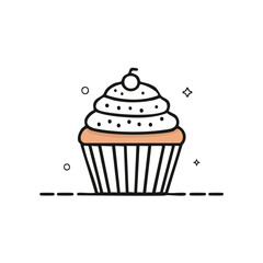 Simple Vector Cupcake Thick Line Illustration Logo Style