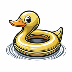 Vector Illustration of Duck Shaped Swimming Ring Bold Black Outlines Flat Colors Modern Style