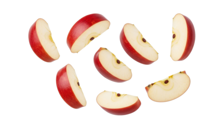 Sliced red apples arrangement for healthy food concept isolated PNG with Transparent Background