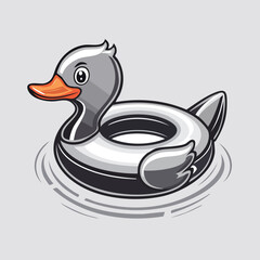 Vector Illustration of Duck Shaped Swimming Ring Bold Black Outlines Flat Colors Modern Style