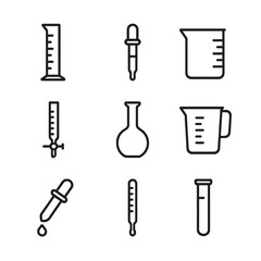 Lab Instrument Icons. Outline icon set of liquid measuring instruments: graduated cylinder, pipette, beaker, burette, volumetric