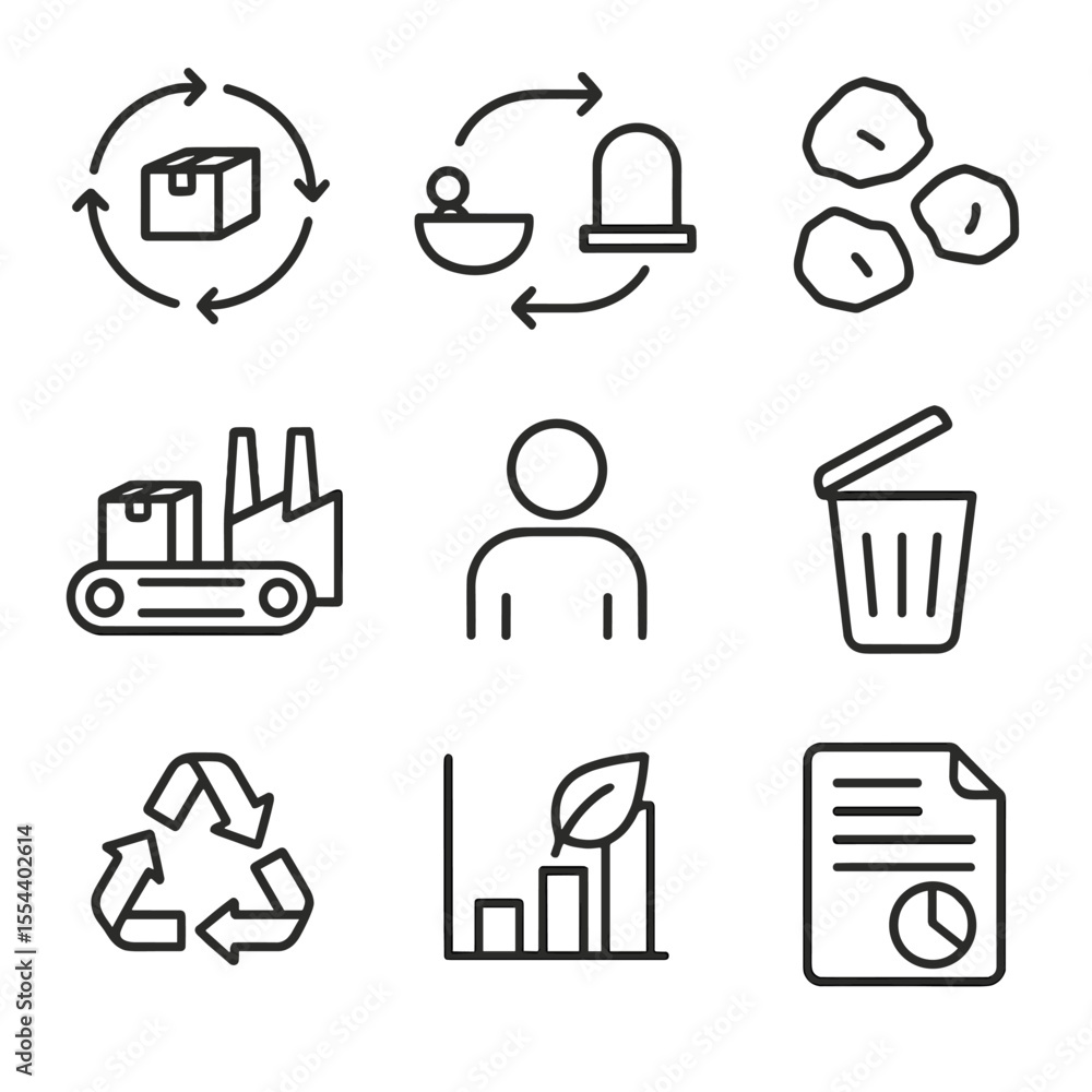 Poster lifecycle assessment icons. outline icon set of lifecycle assessment: product lifecycle diagram, cra