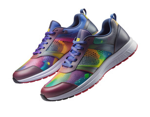 Floating Cool Sneakers with Color Splash Design, Dynamic Angle Mockup, isolated on transparent background