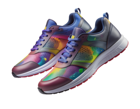 Floating Cool Sneakers with Color Splash Design, Dynamic Angle Mockup, isolated on transparent background