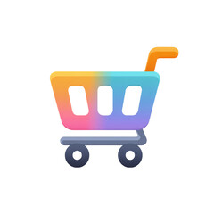 Shopping cart icon minimal flat colorful simple style isolated on transparent background