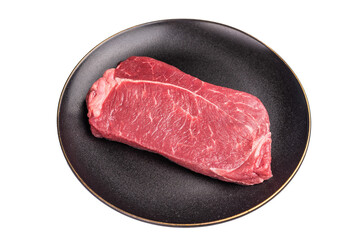 Fresh raw Rump beef steak isolated on white background. top view