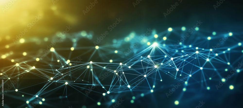 Poster abstract polygonal network with interconnected lines and dots for data visualization and technology