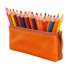 Fototapeta premium Vibrant Colored Pencils in Orange Case Creative Art Supplies On Transparent Background