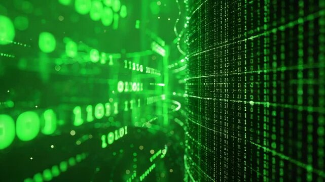 A digital realm comes to life, a captivating dance of binary code, illuminating the essence of the digital world. The abstract, data-driven design depicts the cutting edge of modern technology.