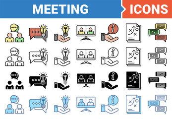 Meeting icon set with multiple style collection.