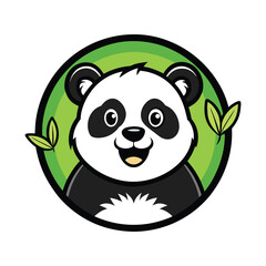 Obraz premium Playful panda head mascot logo holding bamboo and smiling gently Vector illustration