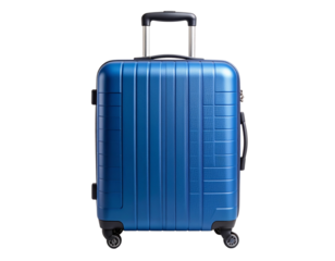 Large Hard-Shell Travel Suitcase in Matte Blue, Front View, isolated on transparent background