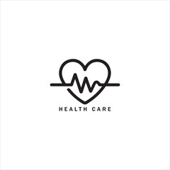 Simple and Modern Health Care Logo Design Featuring a Heartbeat Within a Heart Shape in Black and White